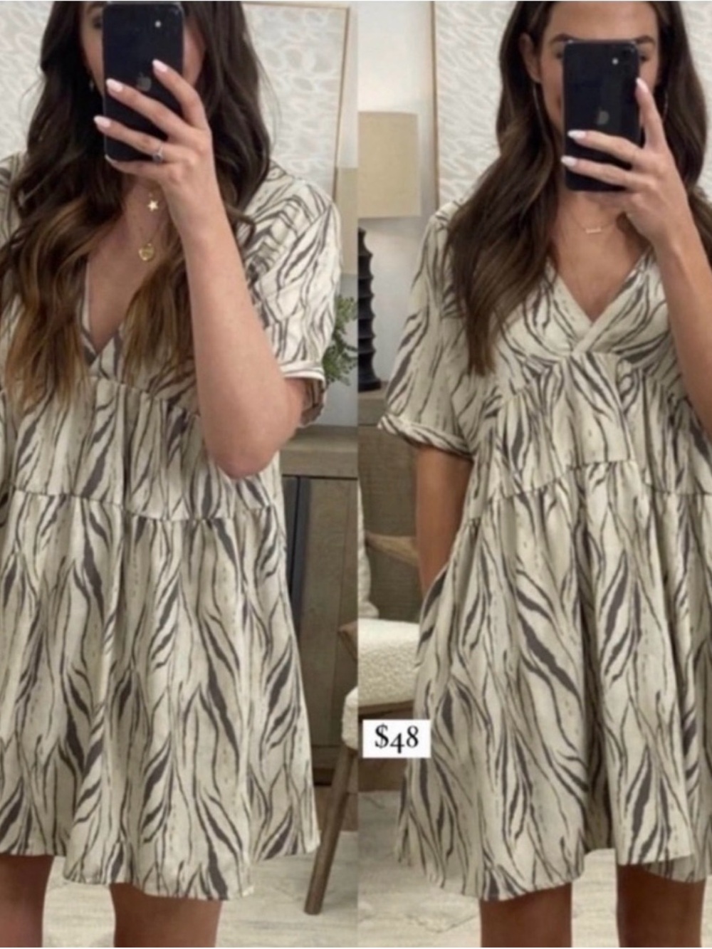 TALULAH Cream and Black Zebra Tiered Mini Dress